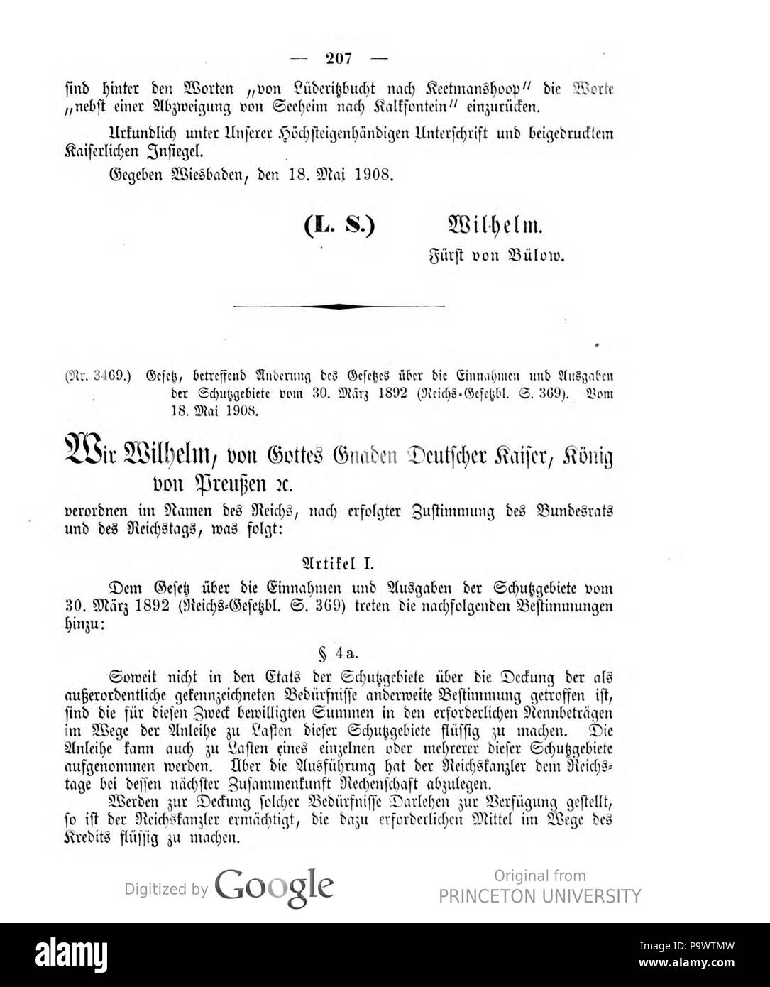 427 Deutsches Reichsgesetzblatt 1908 025 207 Stock Photo