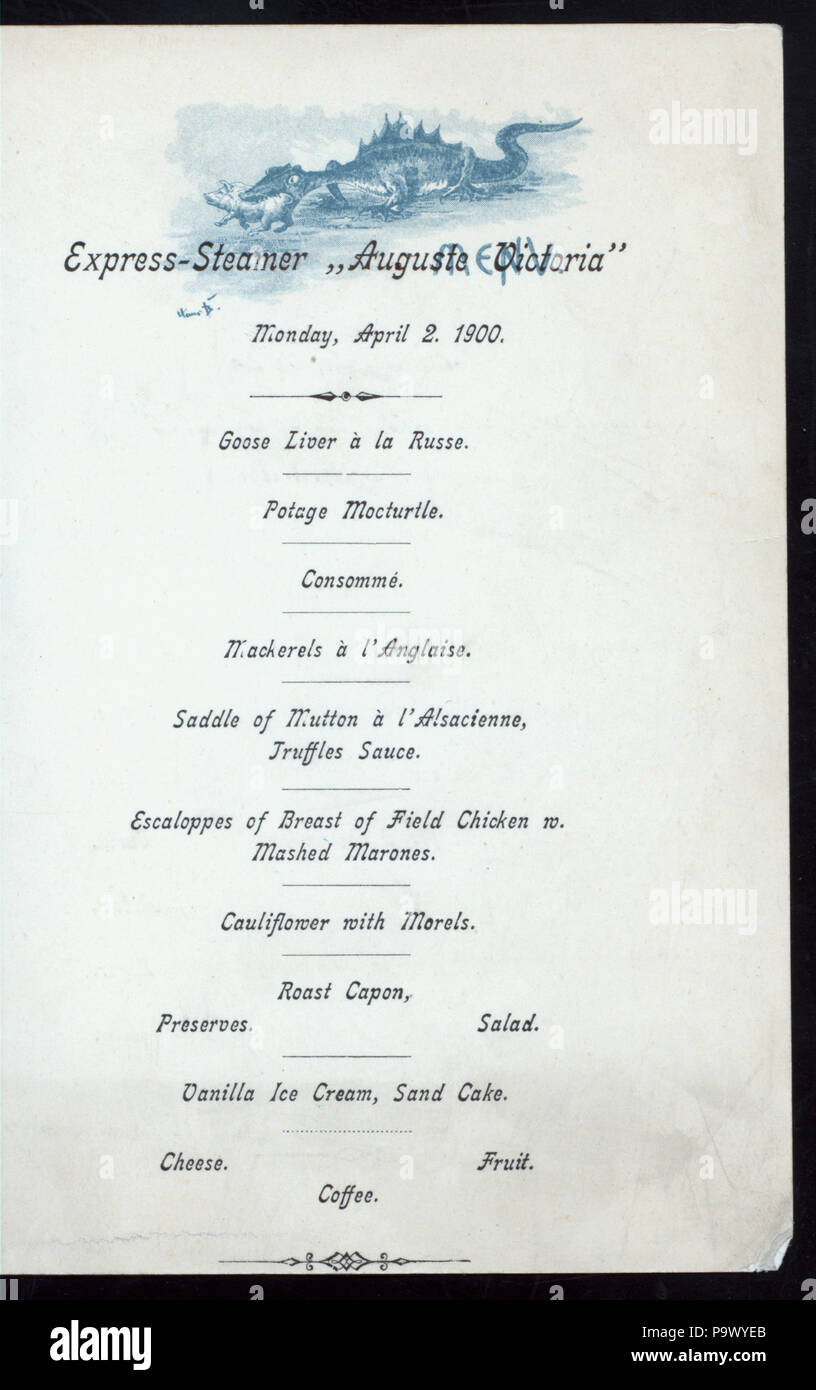 544 DINNER (held by) HAMBURG-AMERIKA LINIE (at) SS AUGUSTE VICTORIA (SS;) (NYPL Hades-273387-4000008976) Stock Photo