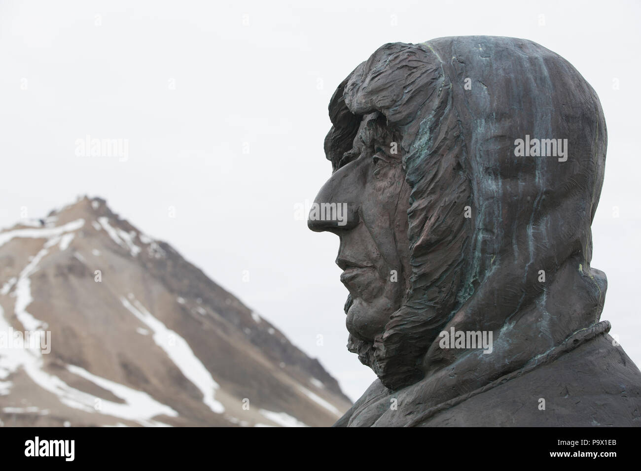 Statue of Roald Amundsen at Ny-Ålesund, Svalbard Stock Photo