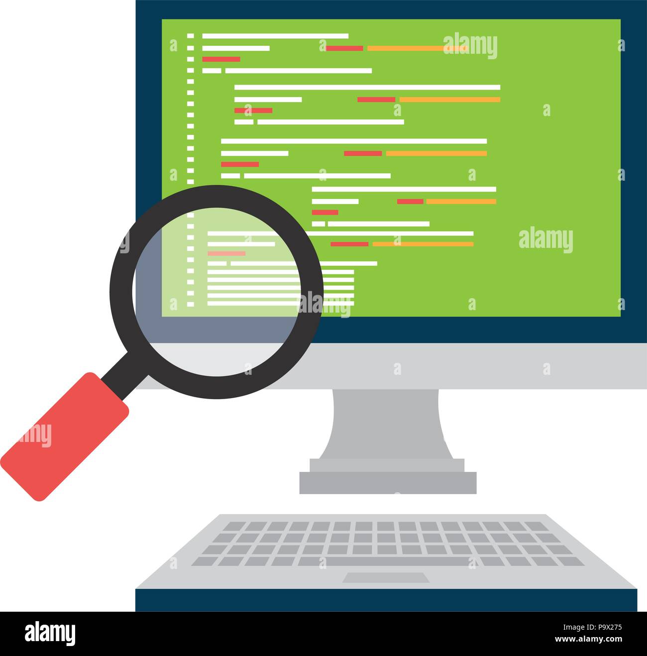 computer desktop with magnifying glass vector illustration design Stock ...