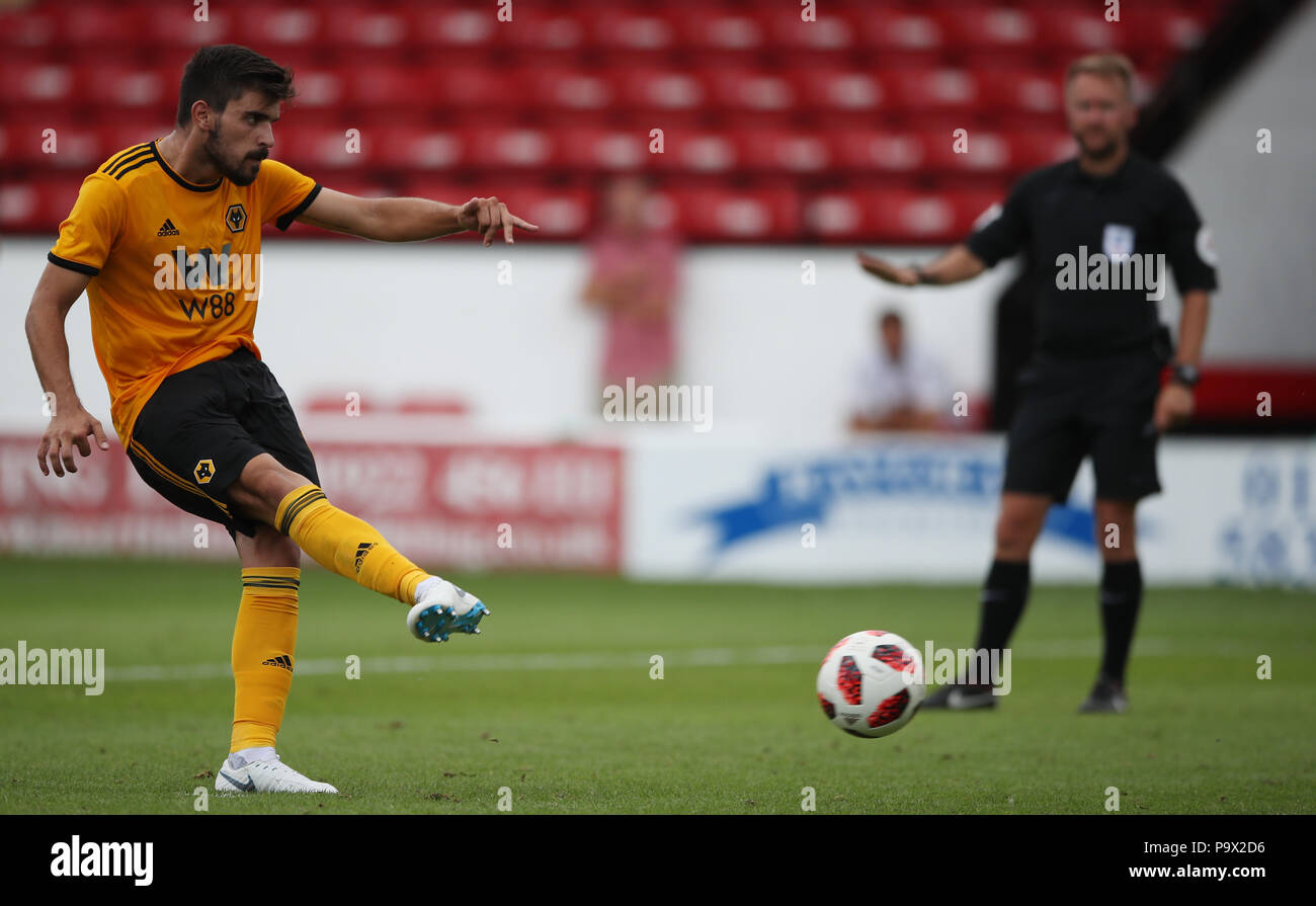 Wolverhampton Wanderers' Ruben Neves scores from penalty spot during a pre season friendly match at the Banks's Stadium, Walsall. PRESS ASSOCIATION Photo. Picture date: Thursday July 19, 2018. Photo credit should read: Nick Potts/PA Wire. No use with unauthorised audio, video, data, fixture lists, club/league logos or 'live' services. Online in-match use limited to 75 images, no video emulation. No use in betting, games or single club/league/player publications. Stock Photo