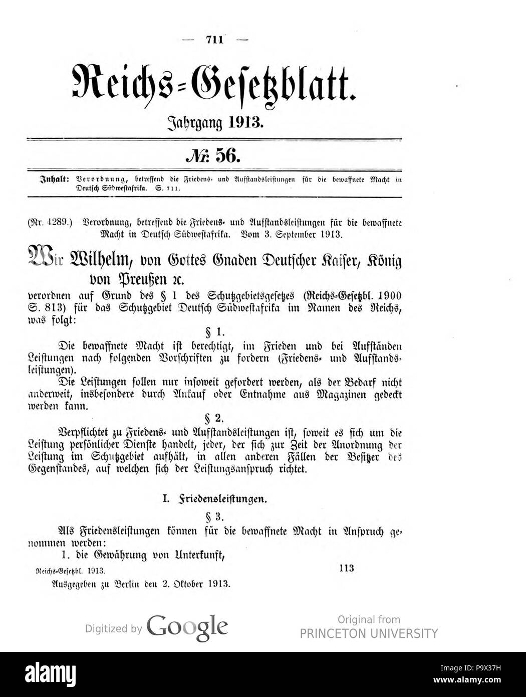454 Deutsches Reichsgesetzblatt 1913 056 711 Stock Photo
