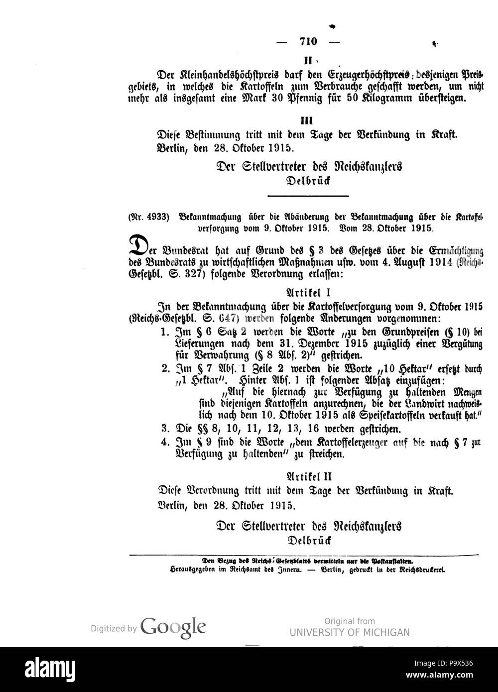 461 Deutsches Reichsgesetzblatt 1915 151 710 Stock Photo