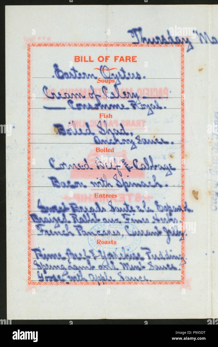 558 DINNER (held by) PACIFIC MAIL STEAMSHIP COMPANY (at) (SS CITY OF ...