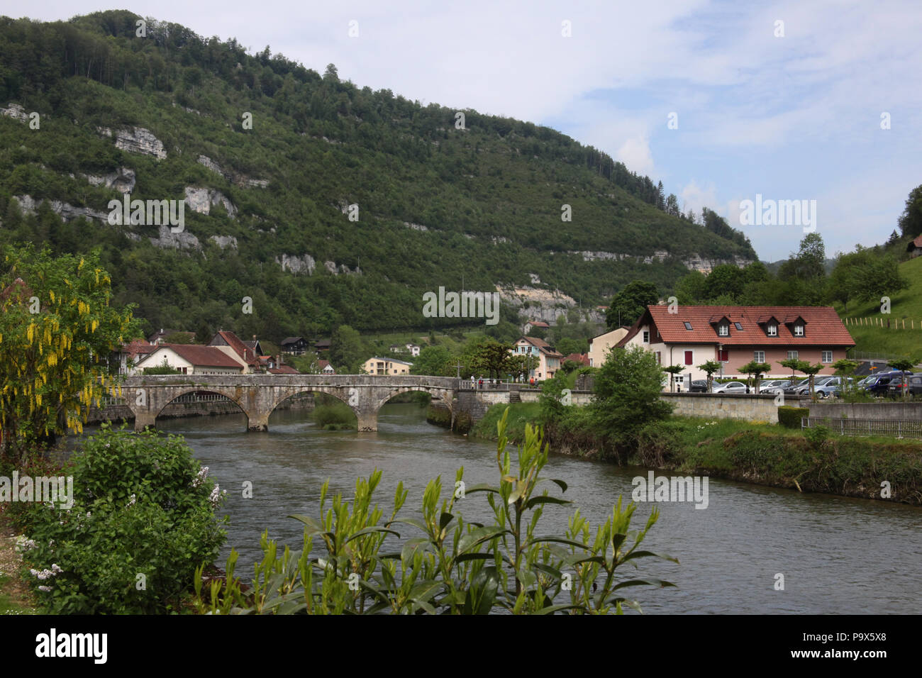 The small town St Ursanne, in Jura, Franches Montagnes, Switzerland. Stock Photo