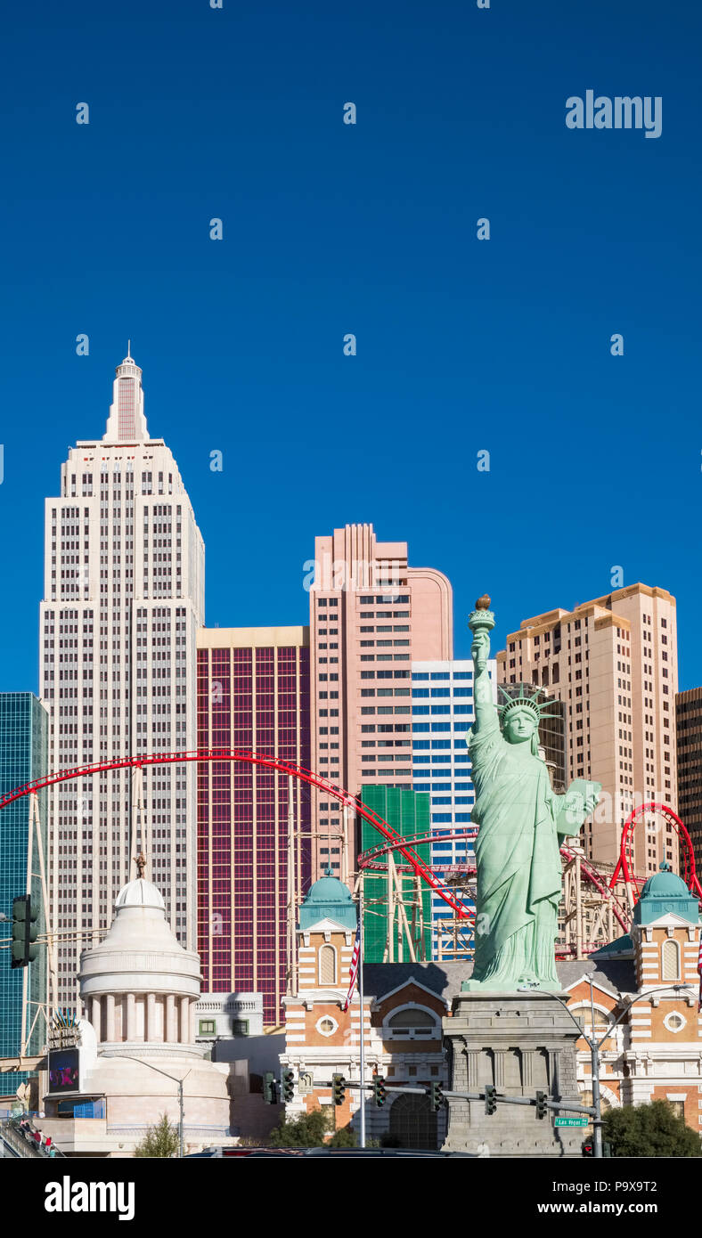 Las Vegas Strip, the New York New York Hotel and Casino on the Las Vegas Boulevard, Nevada, USA Stock Photo