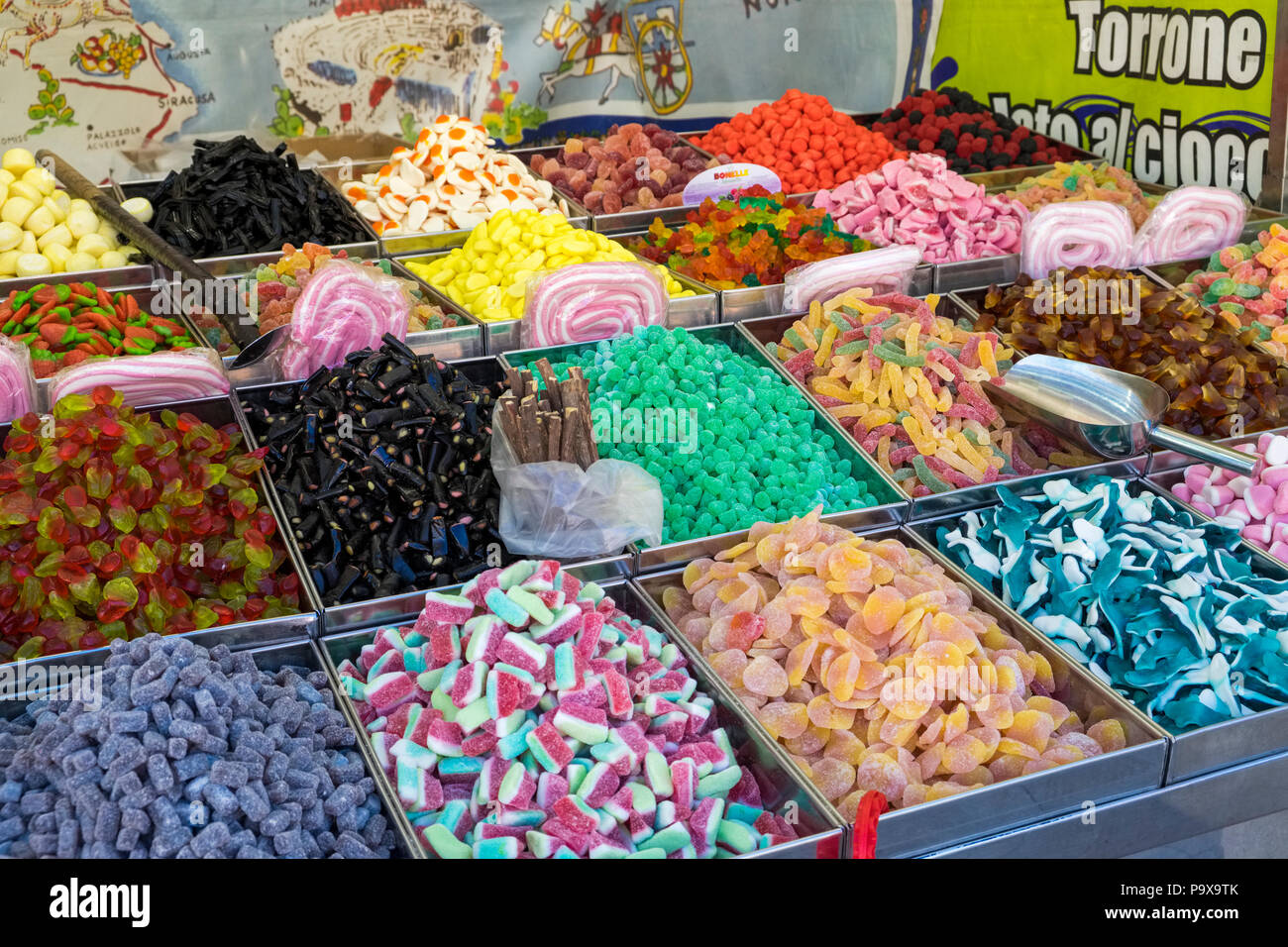 Traditional Sicilian sweets on a market stall in Palermo, Sicily, Italy, Europe Stock Photo