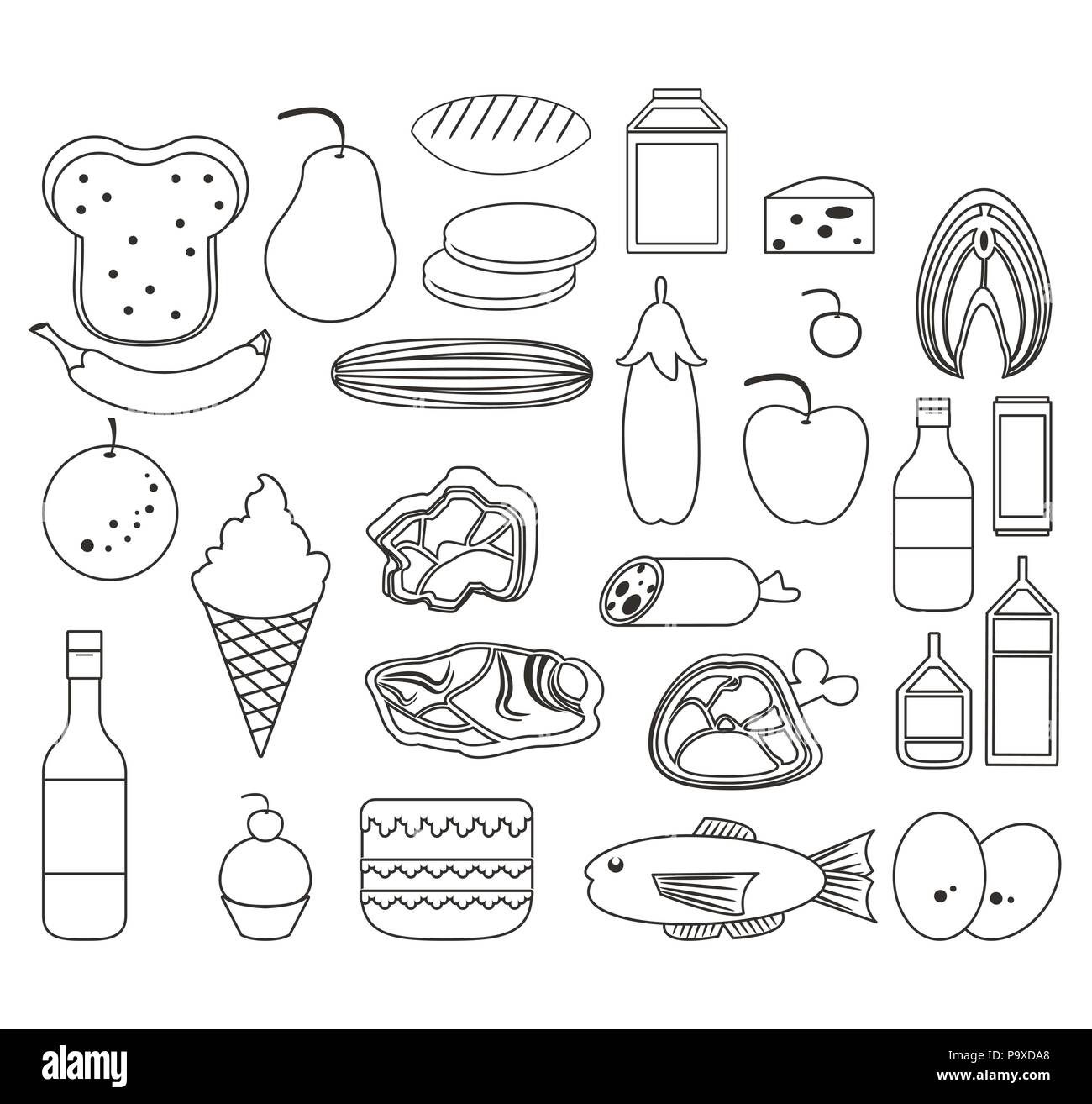 Set of food icons collection in black and white Stock Vector Image ...