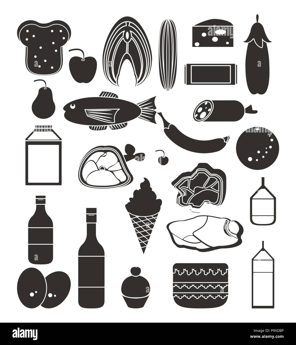 Set of food icons collection in black and white Stock Vector Image ...