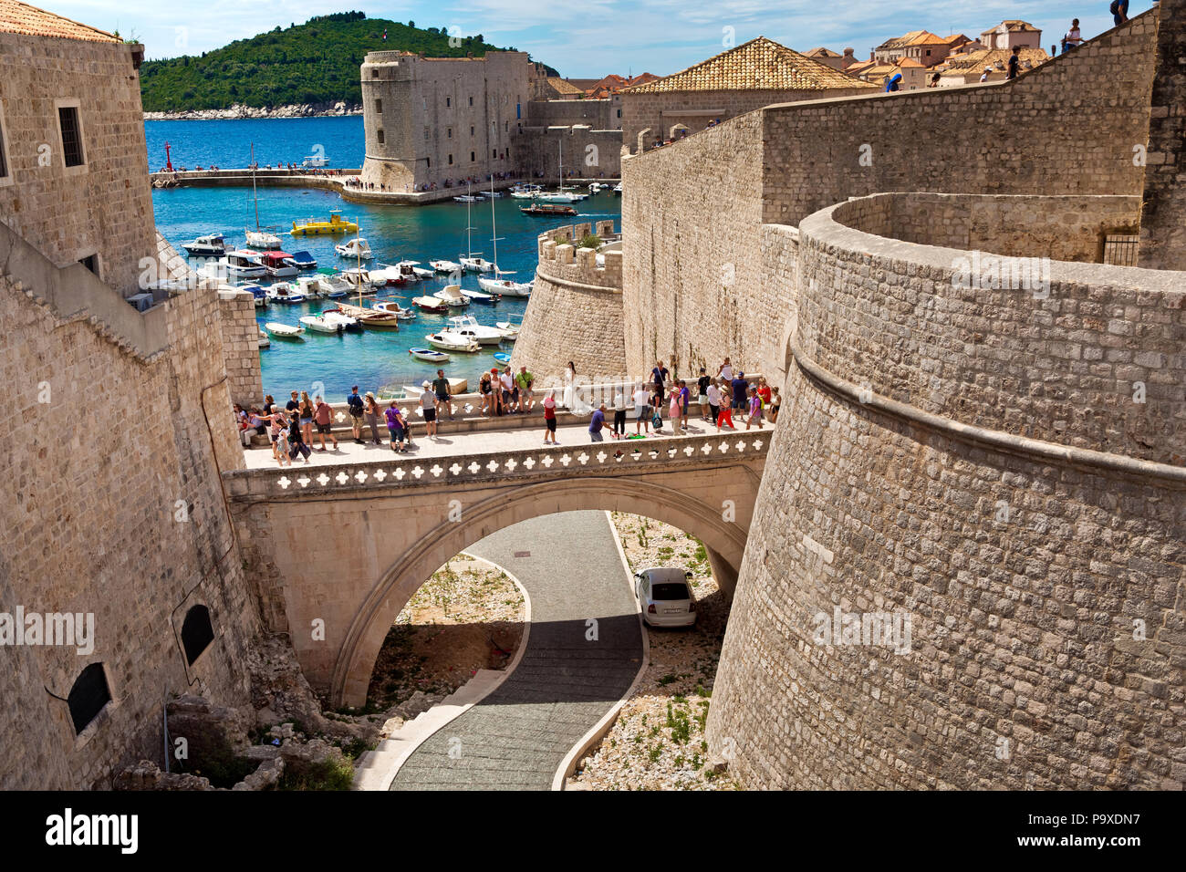 Dubrovnik, Croatia - July, 2018: View of Dubrovnik city wall in Croatia Stock Photo