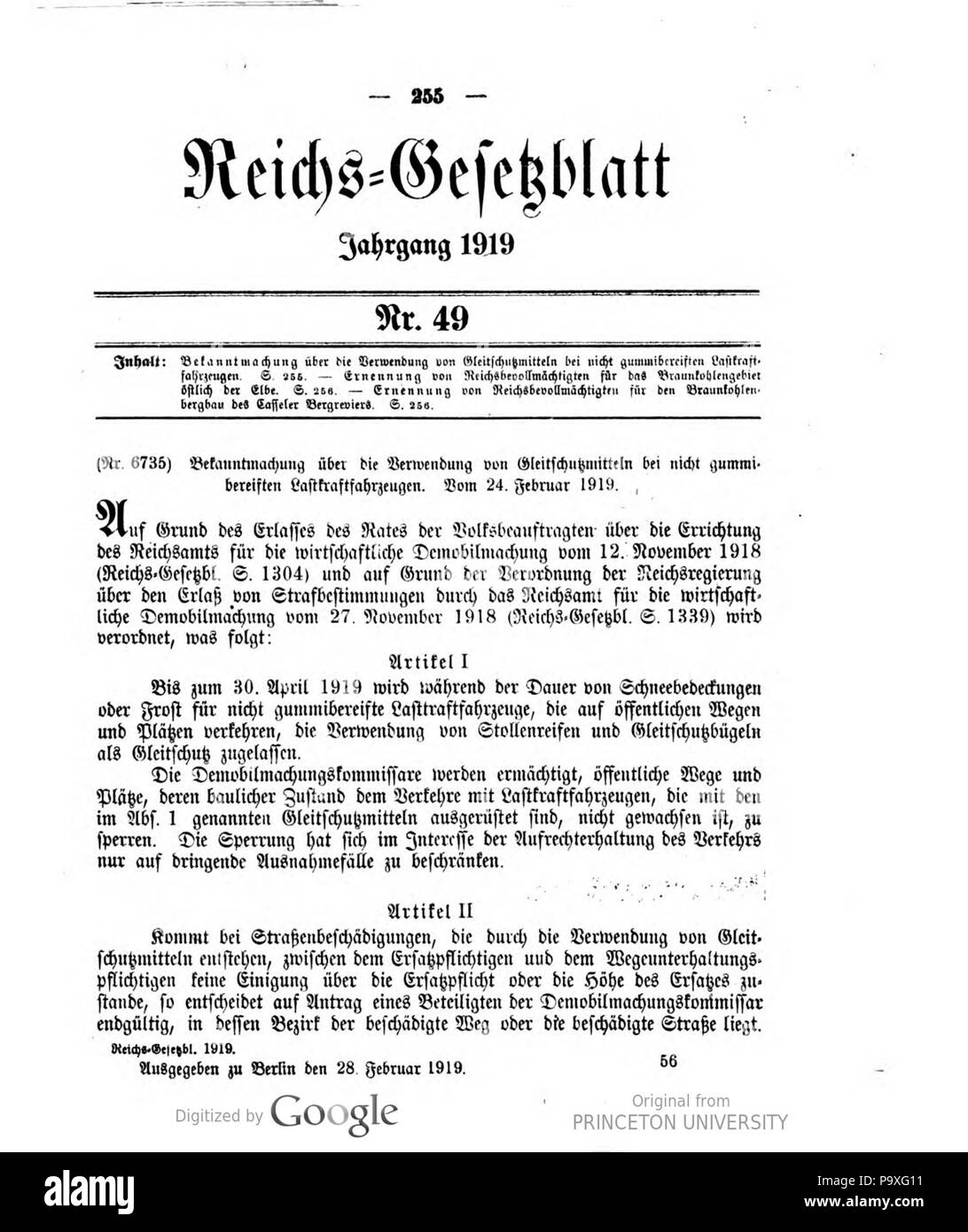487 Deutsches Reichsgesetzblatt 1919 049 0255 Stock Photo - Alamy