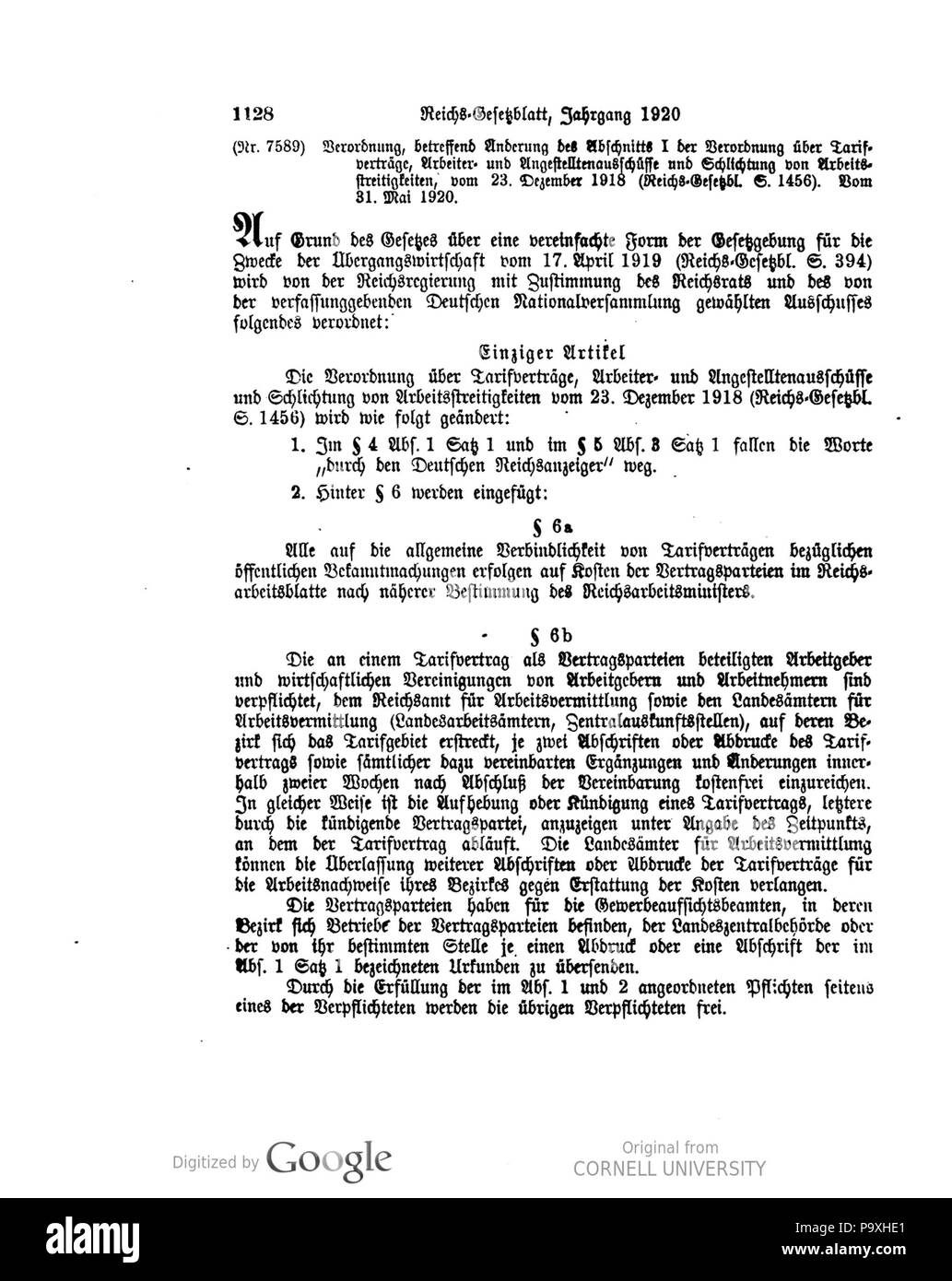 504 Deutsches Reichsgesetzblatt 1920 125 1128 Stock Photo