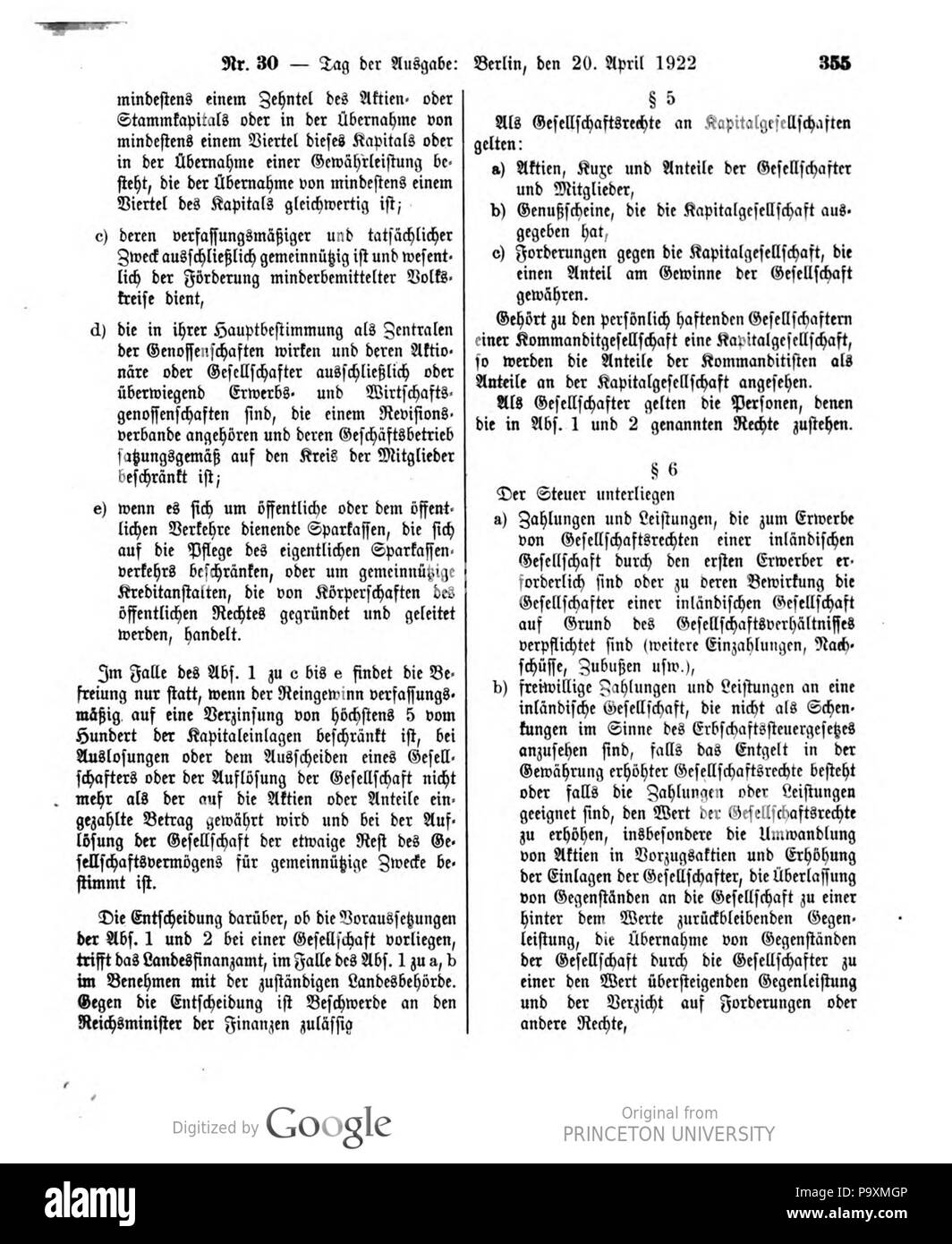 522 Deutsches Reichsgesetzblatt 22T1 030 0355 Stock Photo - Alamy
