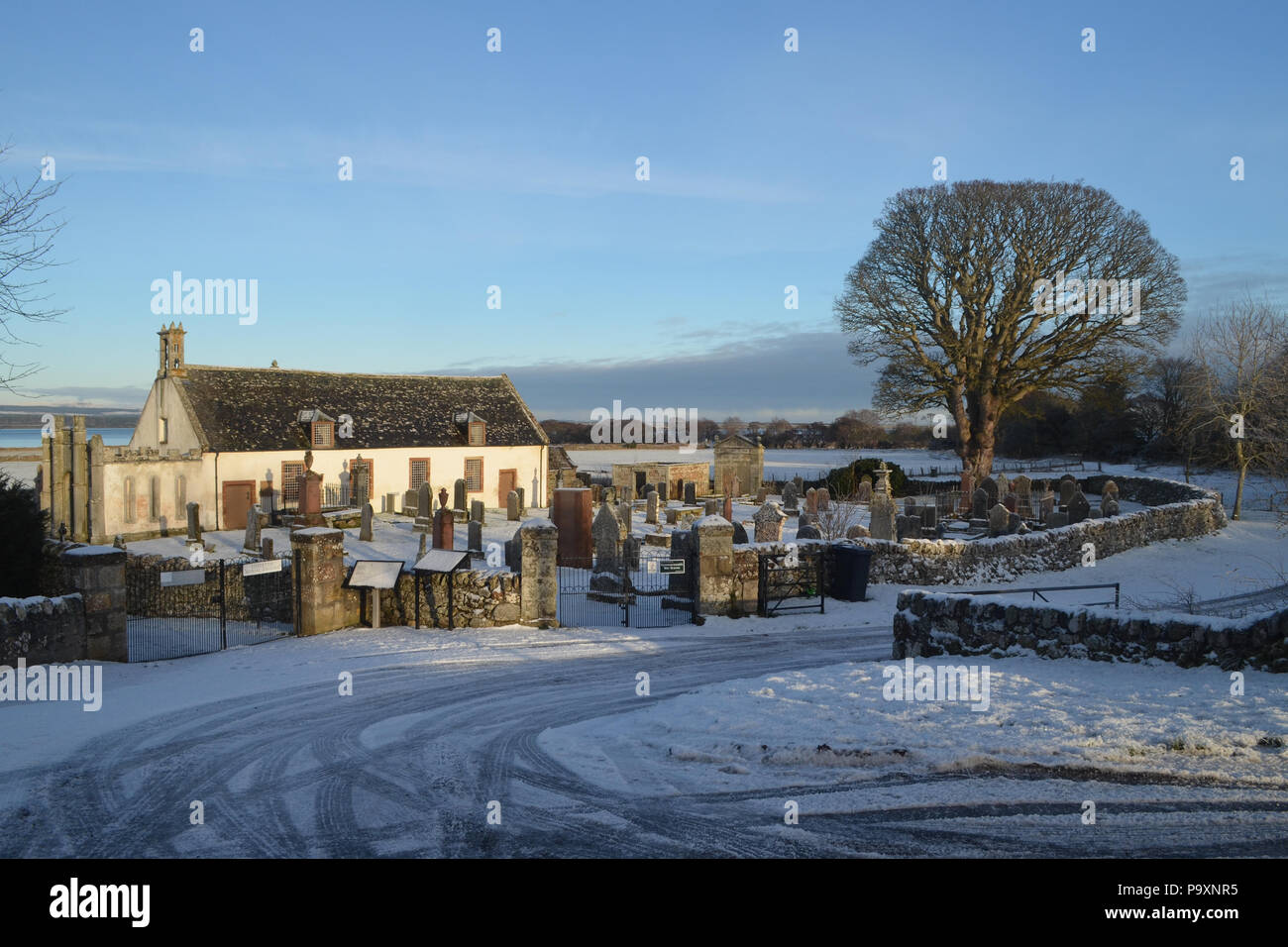 The old church of Edderton in the snow, Scottish Highlands. Stock Photo