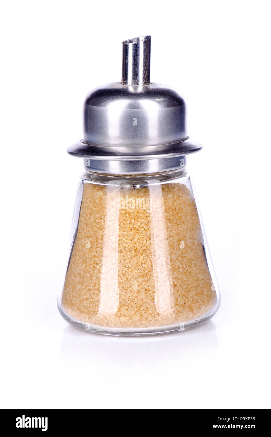 sugar shaker with brown sugar on white background, isolated Stock Photo