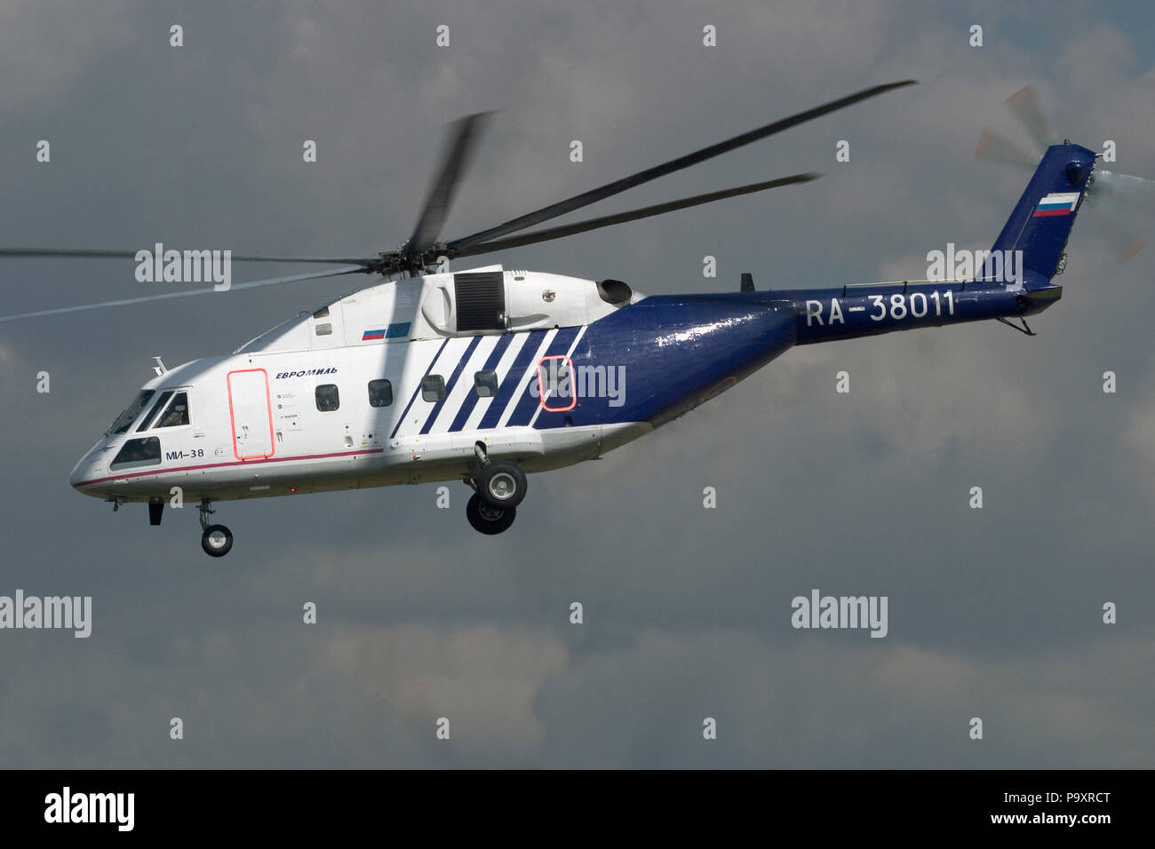 The first flying prototype of the Mil Mi-38 helicopter designed to replace ageing fleet of Mil Mi-8 helicopters, takes part in MAKS-2007 airshow, Zhuk Stock Photo