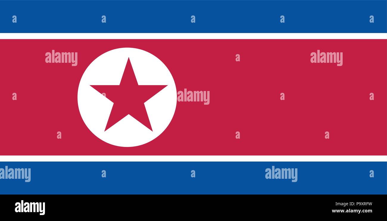 North Korea Flag Red White Blue Color Illustration Stock Vector
