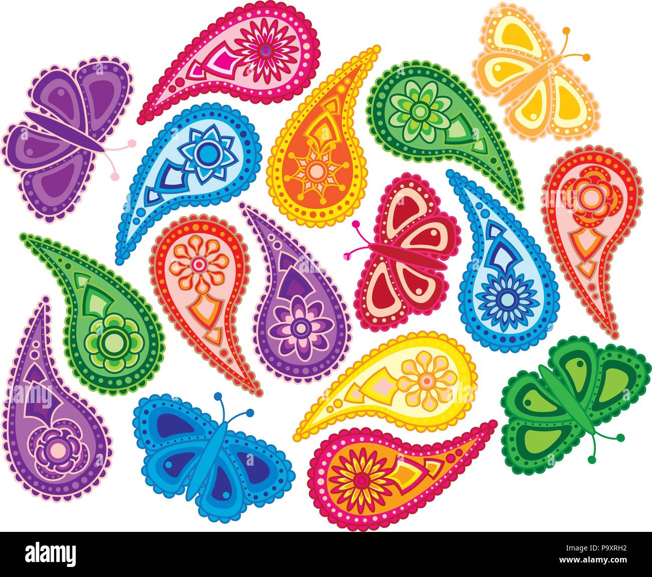 Flowers and Butterflies traditional paisley design pattern background