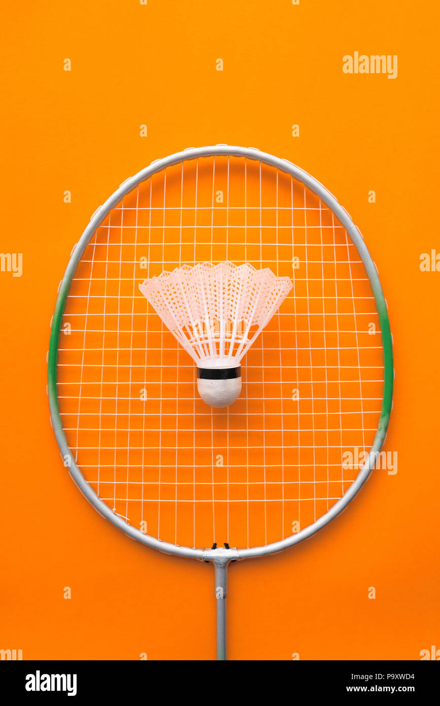 Badminton racket and shuttlecock for leisure outdoor recreational and sport activity Stock Photo
