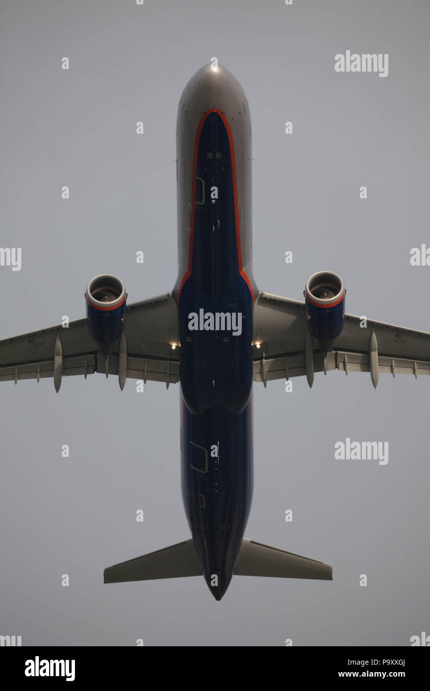 The Airbus A321 of Aeroflot Russian Airlines in the air. Stock Photo