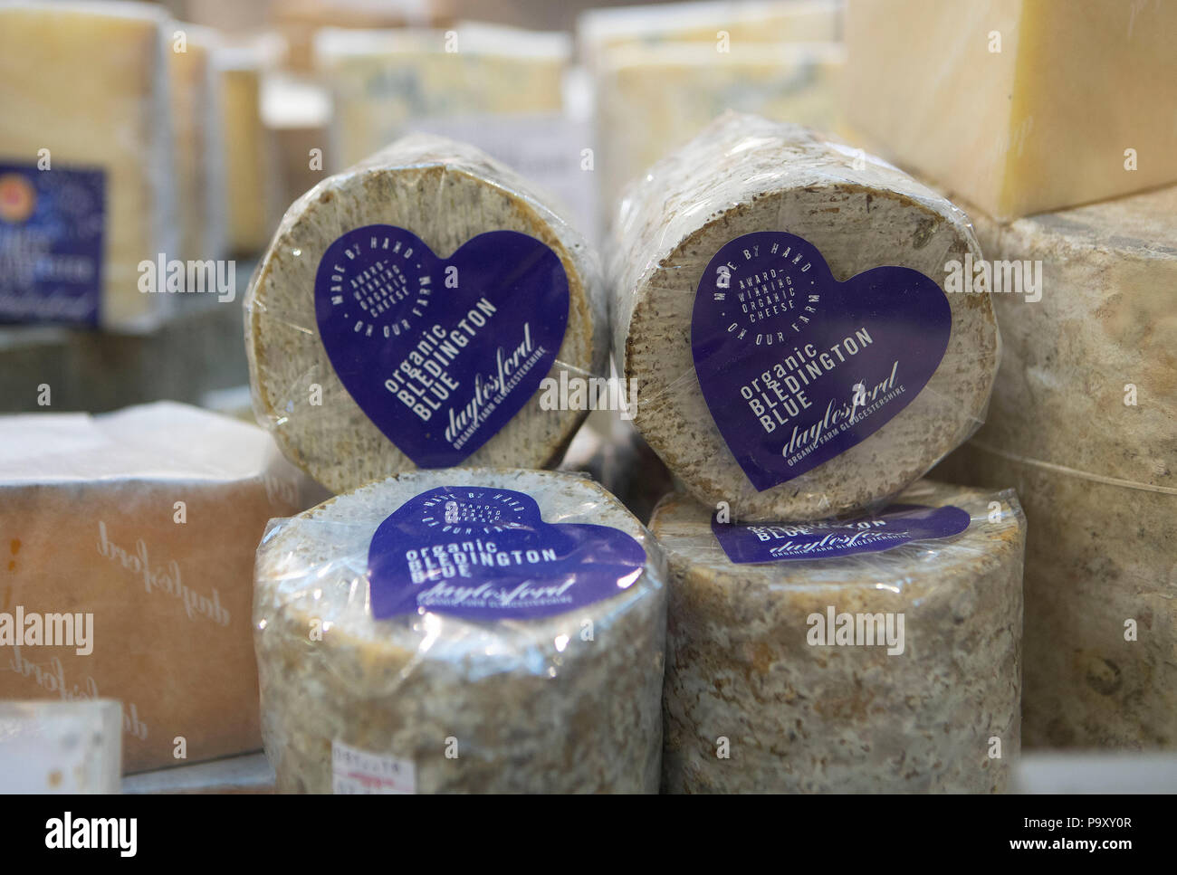 Daylesford Organic farm shop and restaurant in Marylebone,London; organic Bledington Blue Cheese Stock Photo