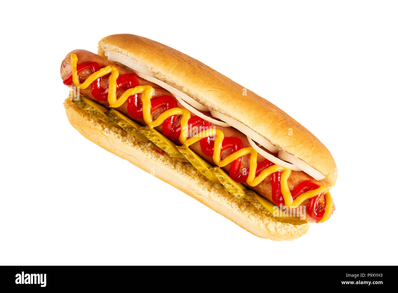 Hot dog with with cucumber and onion on white Stock Photo Alamy