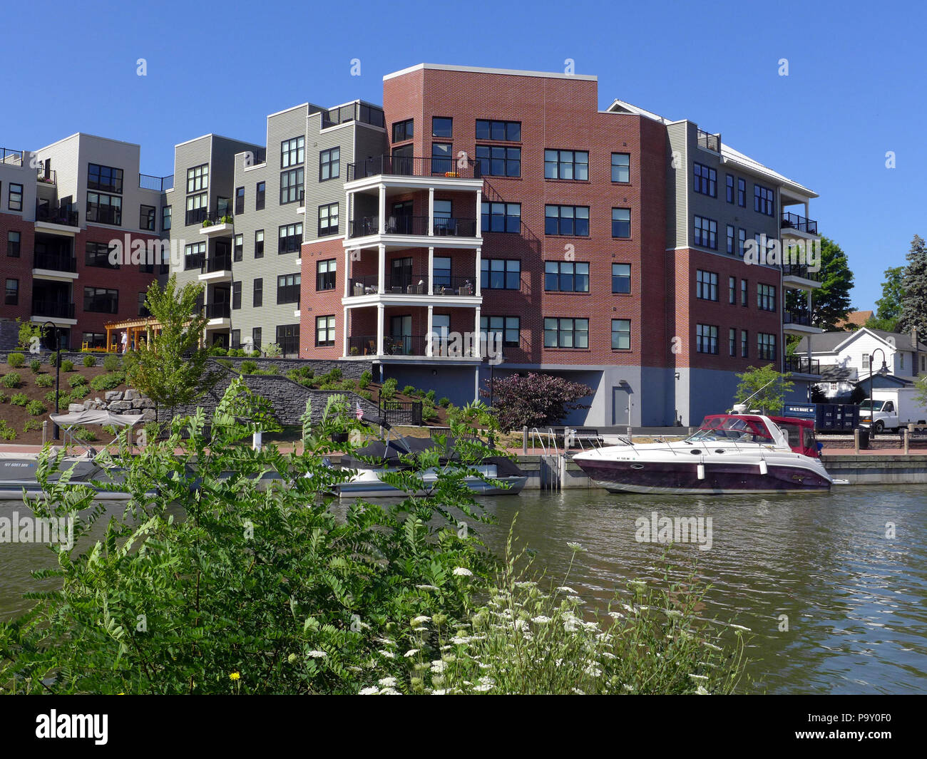 Luxury housing by Erie Canal.domecile Stock Photo