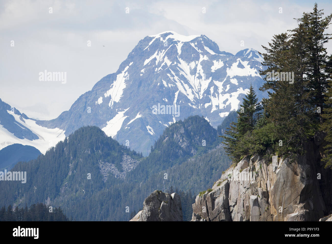 View of Alaskan Mountains from the Chiswell Islands Stock Photo