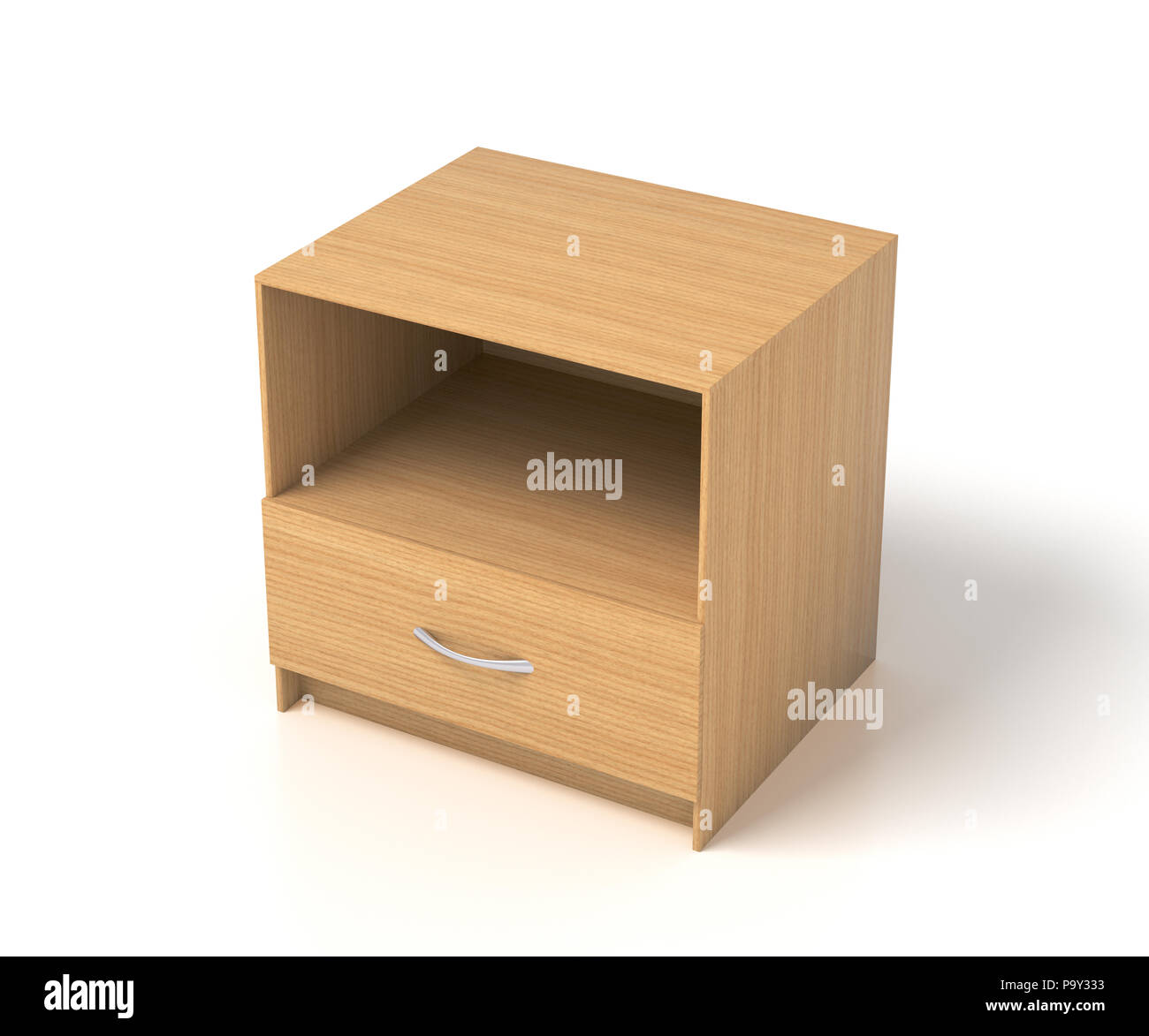 Wooden empty nightstand on white background. Isolated with clipping path around nightstand Stock Photo