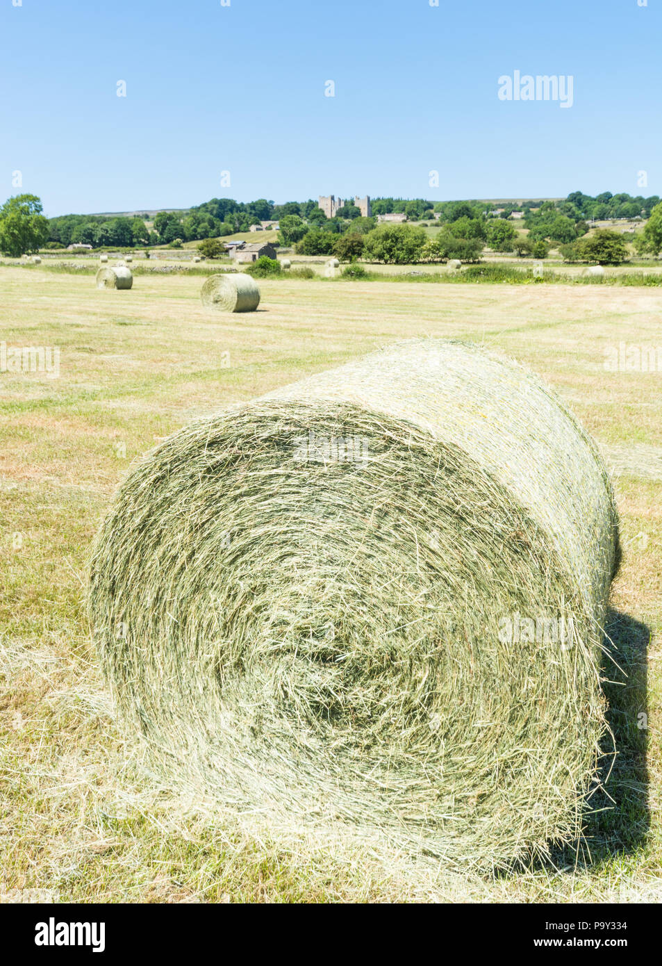 Hay bales and Bolton Castle Stock Photo Alamy