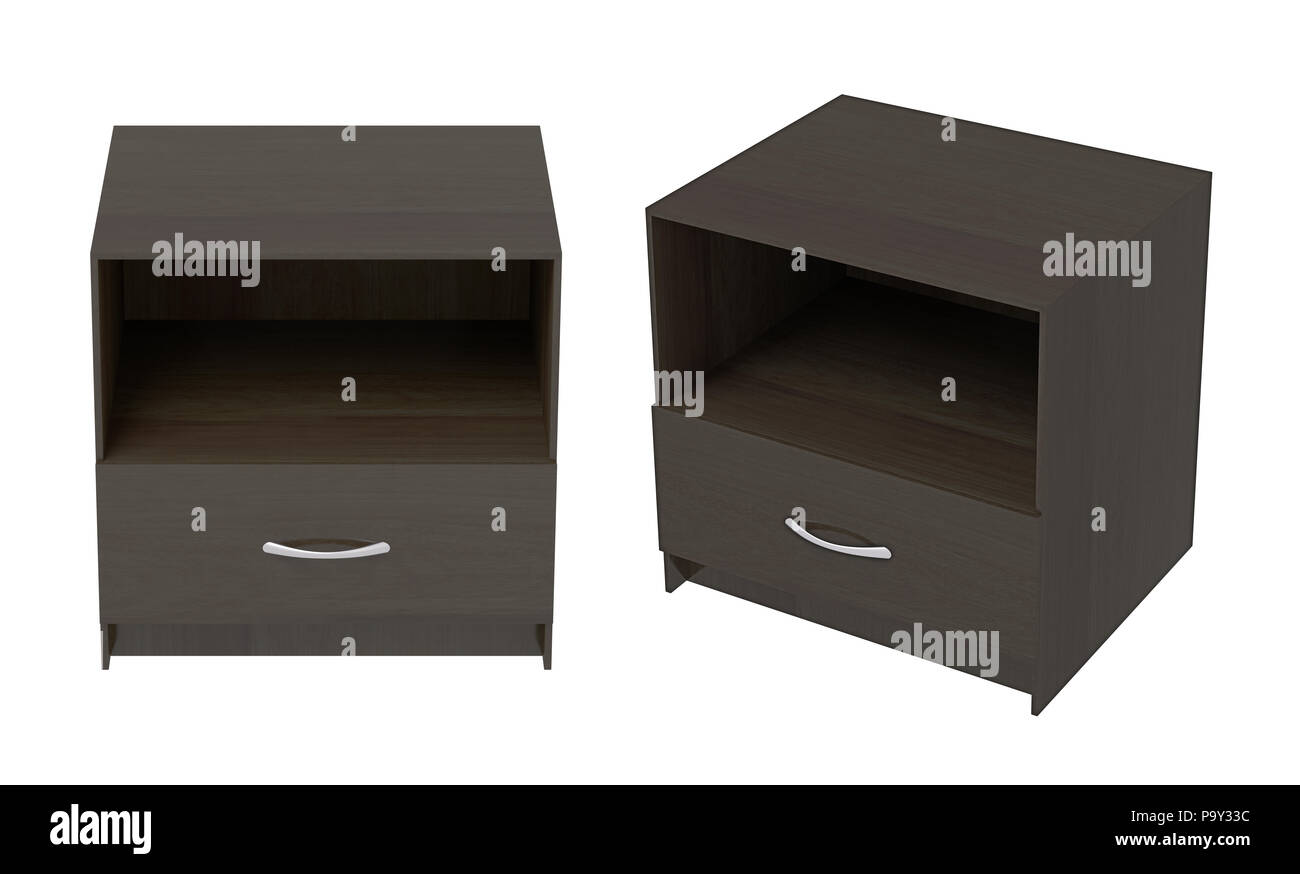 Set of dark brown empty nightstand isolated on white background Stock Photo