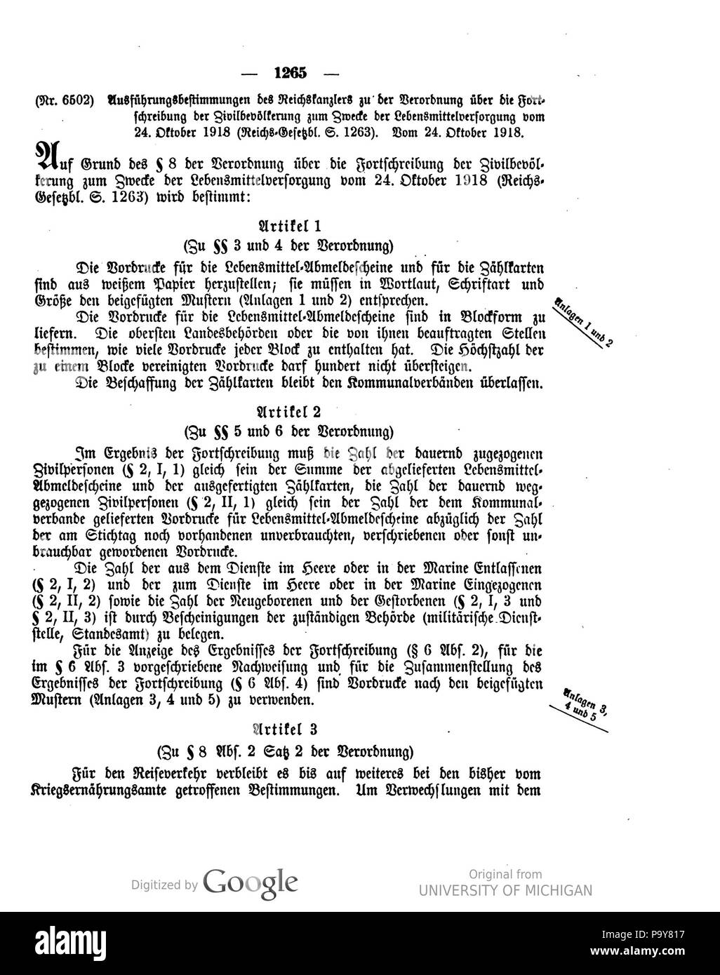 484 Deutsches Reichsgesetzblatt 1918 143 1265 Stock Photo