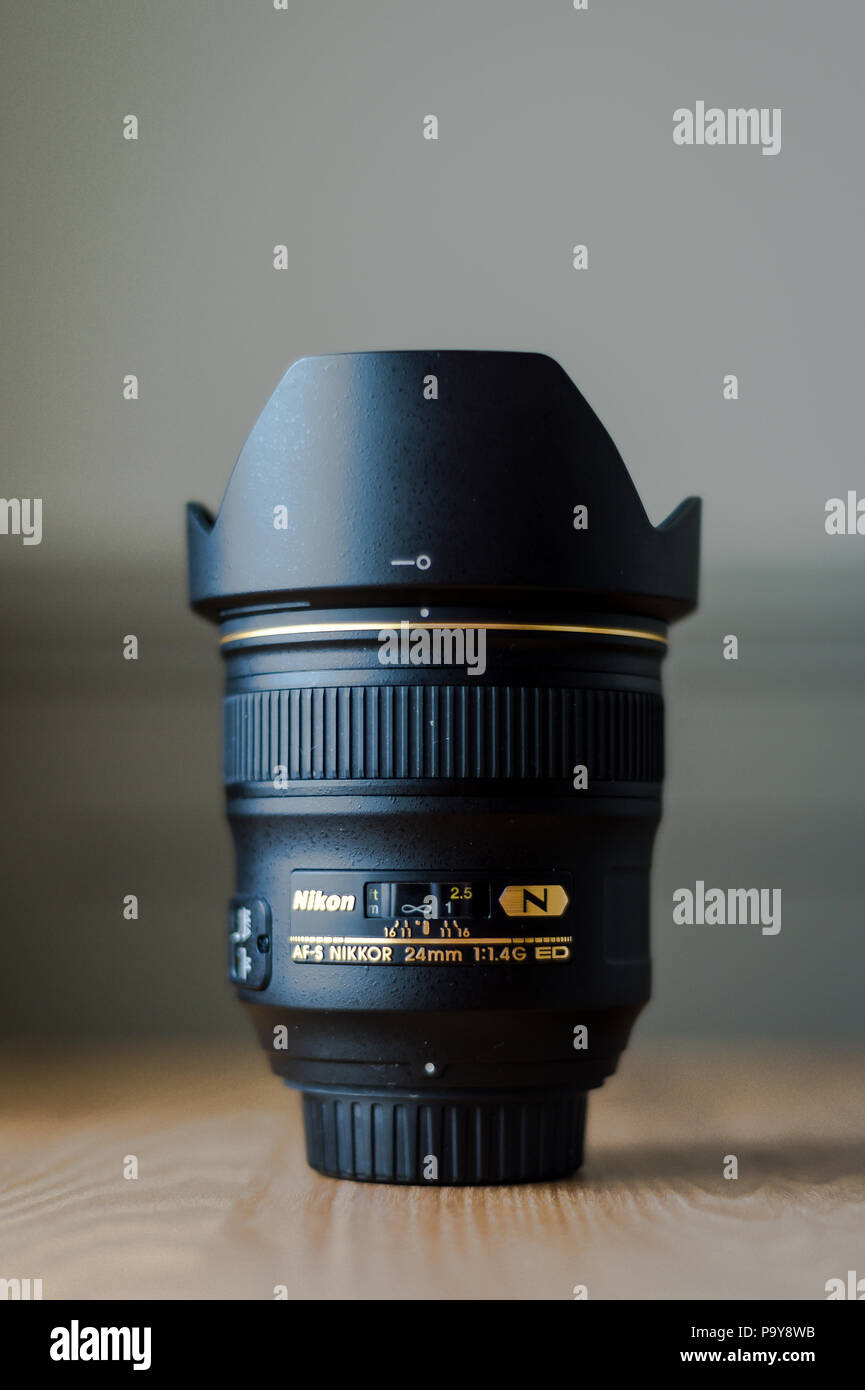 Nikon 24mm f/1.4G professional lens Stock Photo
