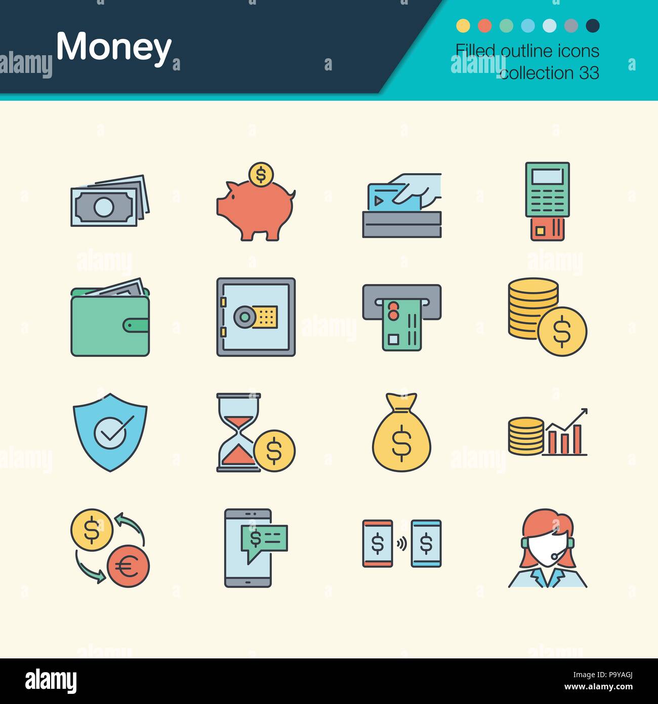 Money icons. Filled outline design collection 33. For presentation ...