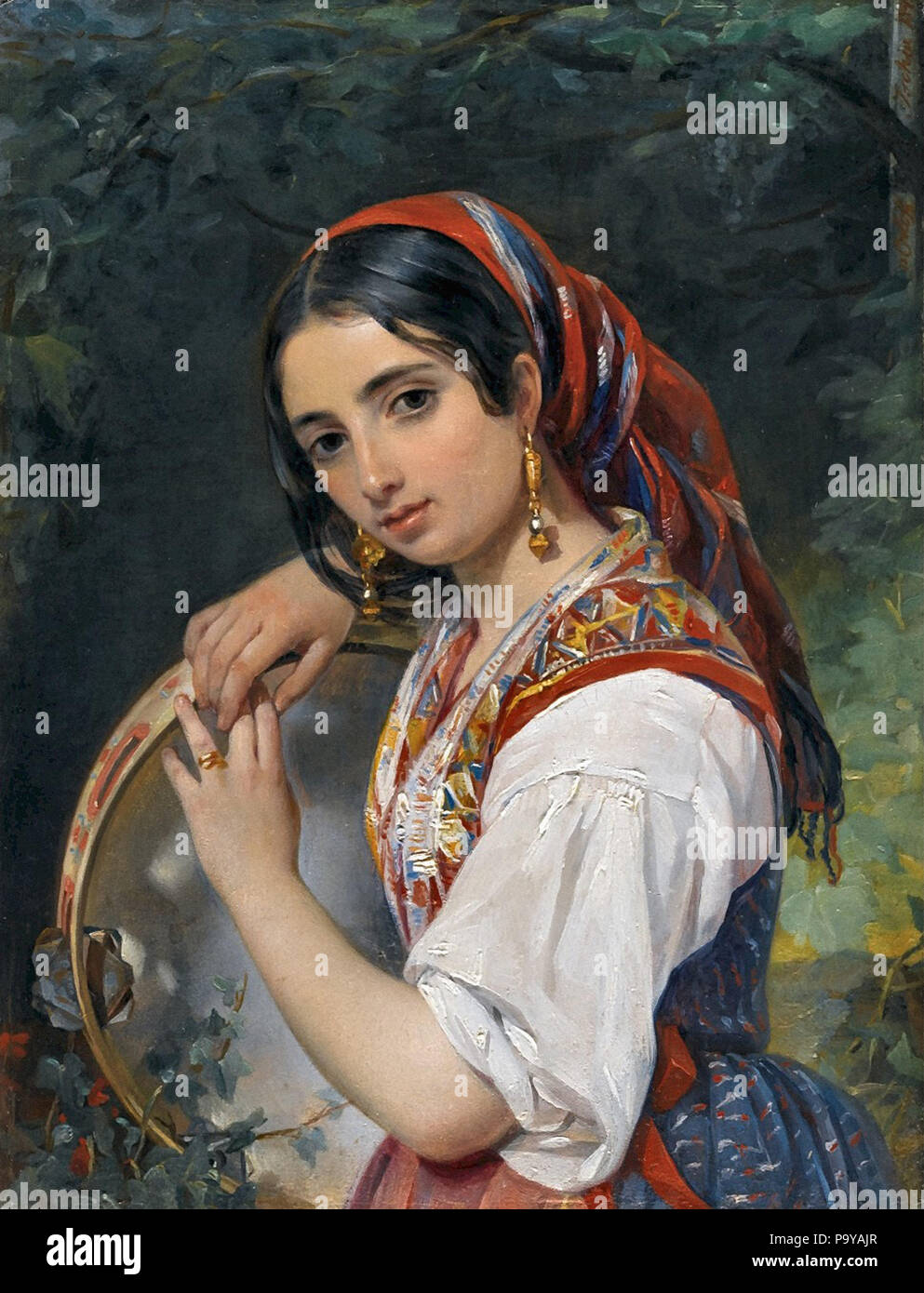 Orlov Pimen Nikitich a Shepherd Girl with a Tambourine Stock Photo