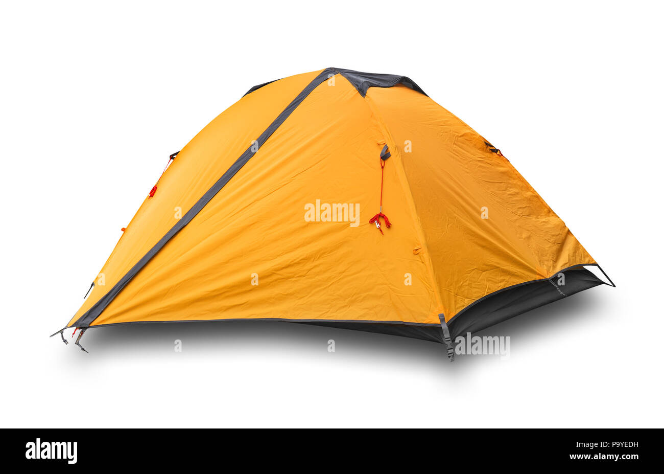 Orange closed tourist tent isolated on white background Stock Photo - Alamy