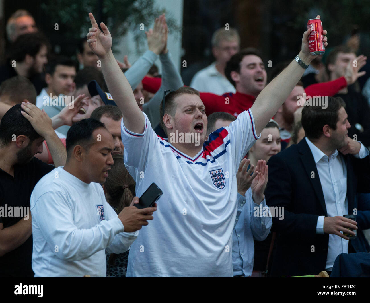 Football fans gather in Merchant Square in London's Paddington to watch