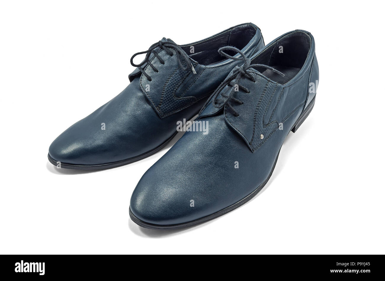 Fashionable men's shoes blue color, classic design on a white background isolated Stock Photo