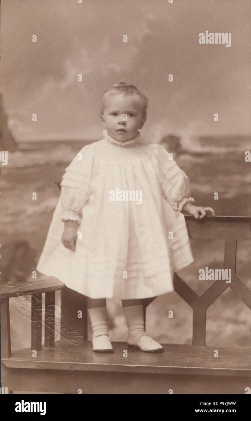 Vintage 1913 Torquay Photograph of a Young Girl Called Mabel Howat. Aged 1 Year and 7 Months. Stock Photo