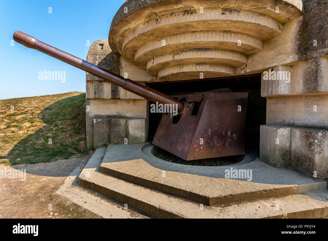 German sea defence battery at PointduHoc Normandy France Stock Photo