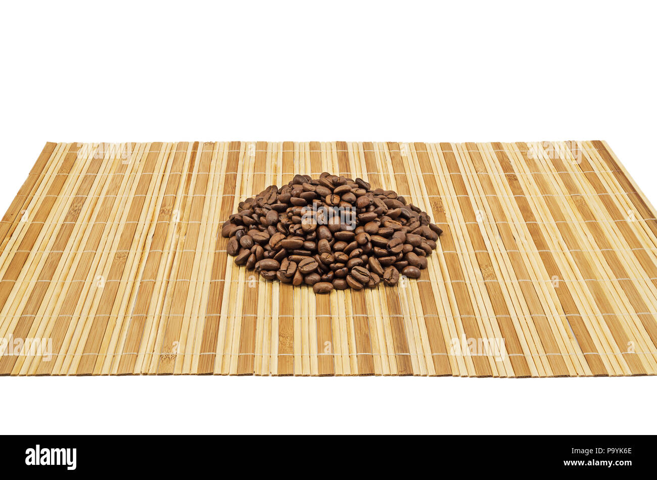 A bunch of fried coffee beans on eastern reed mat litter Stock Photo