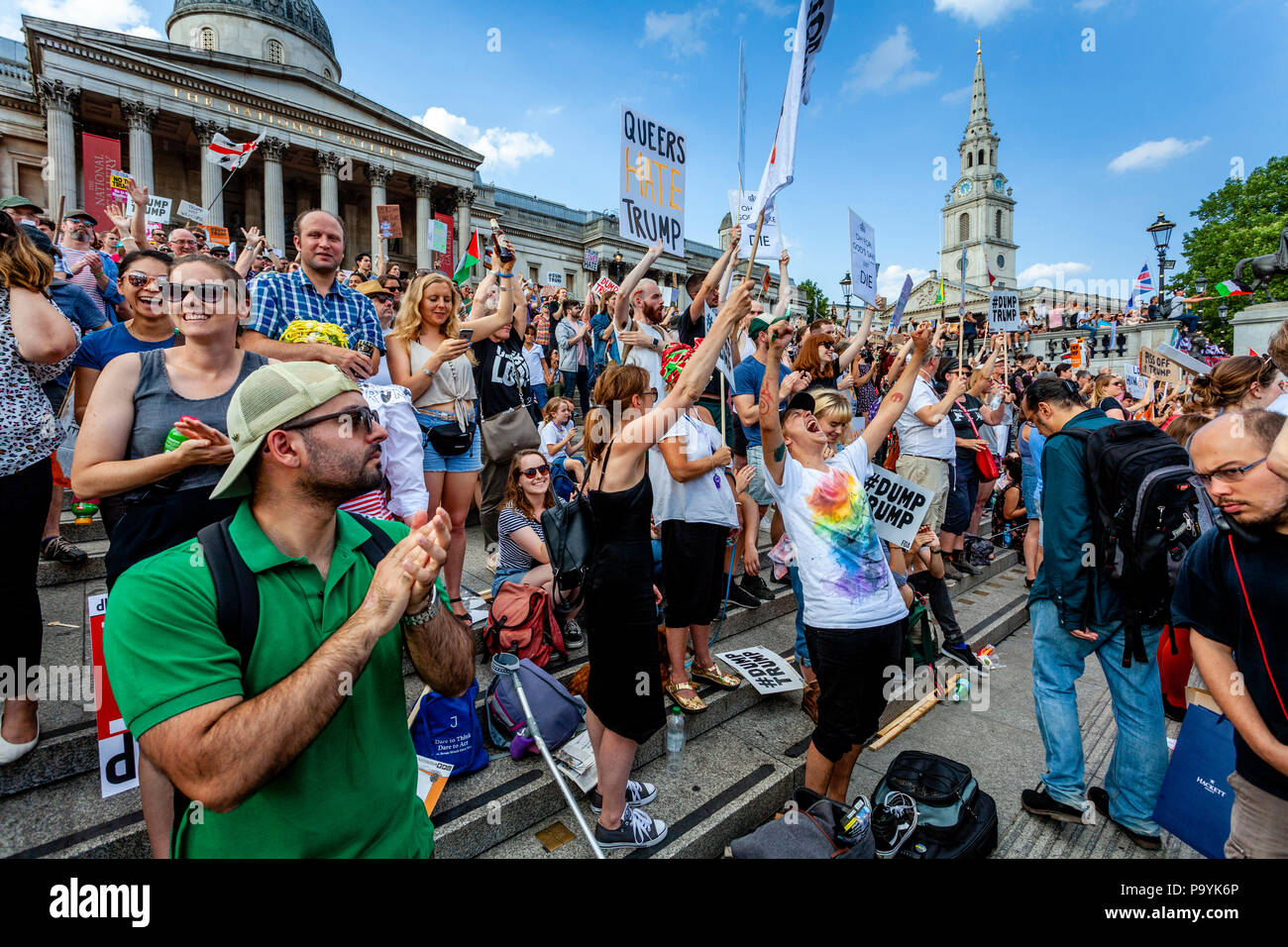 Anti Trump Protestors Demonstrating Against The US Presidents Visit To The UK, Trafalgar Square, London, England Stock Photo