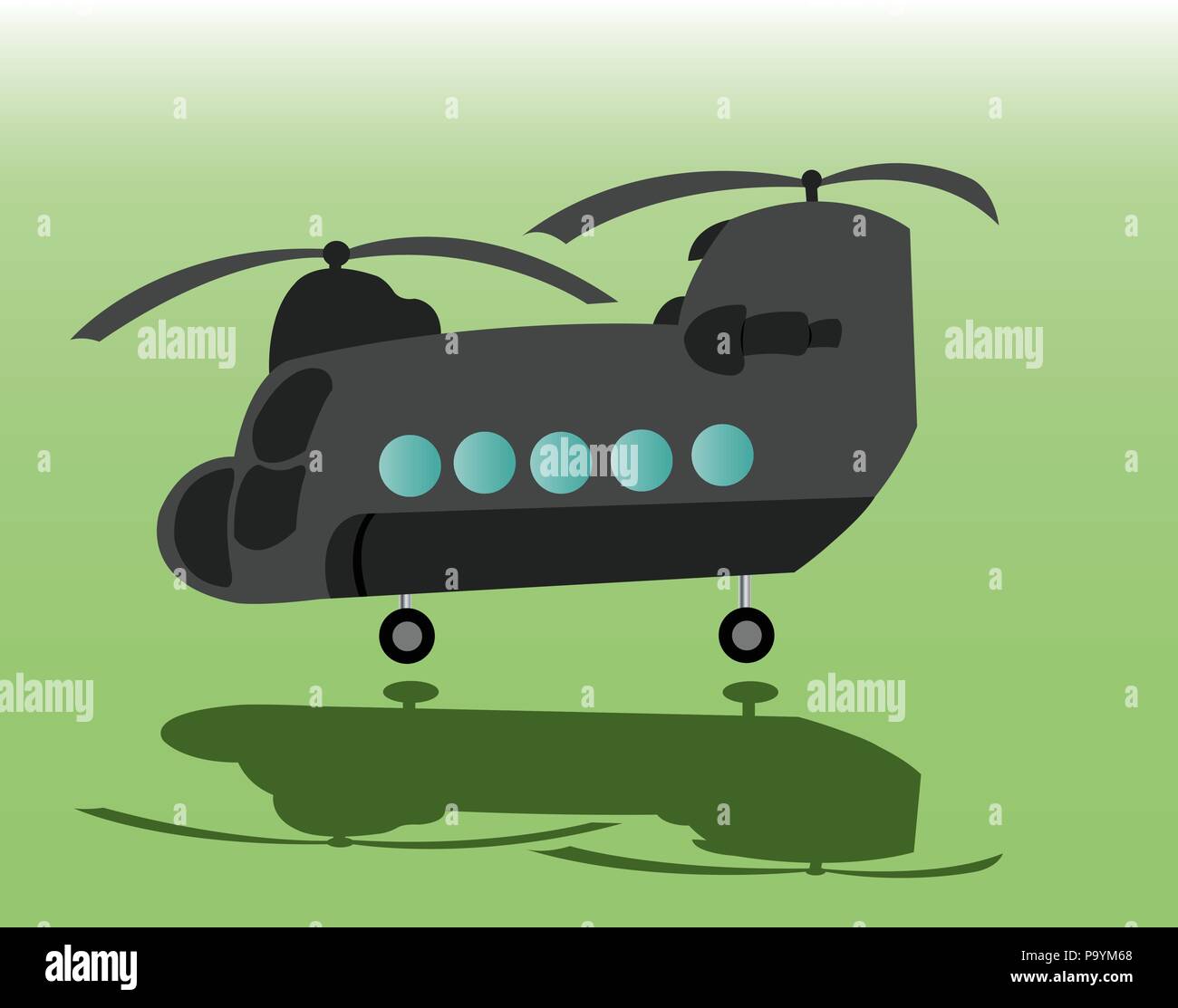 a twin rotor helicopter ready for take off Stock Vector