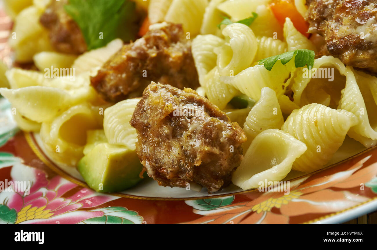 Orecchiette with Mini Chicken Meatballs,  close up Stock Photo