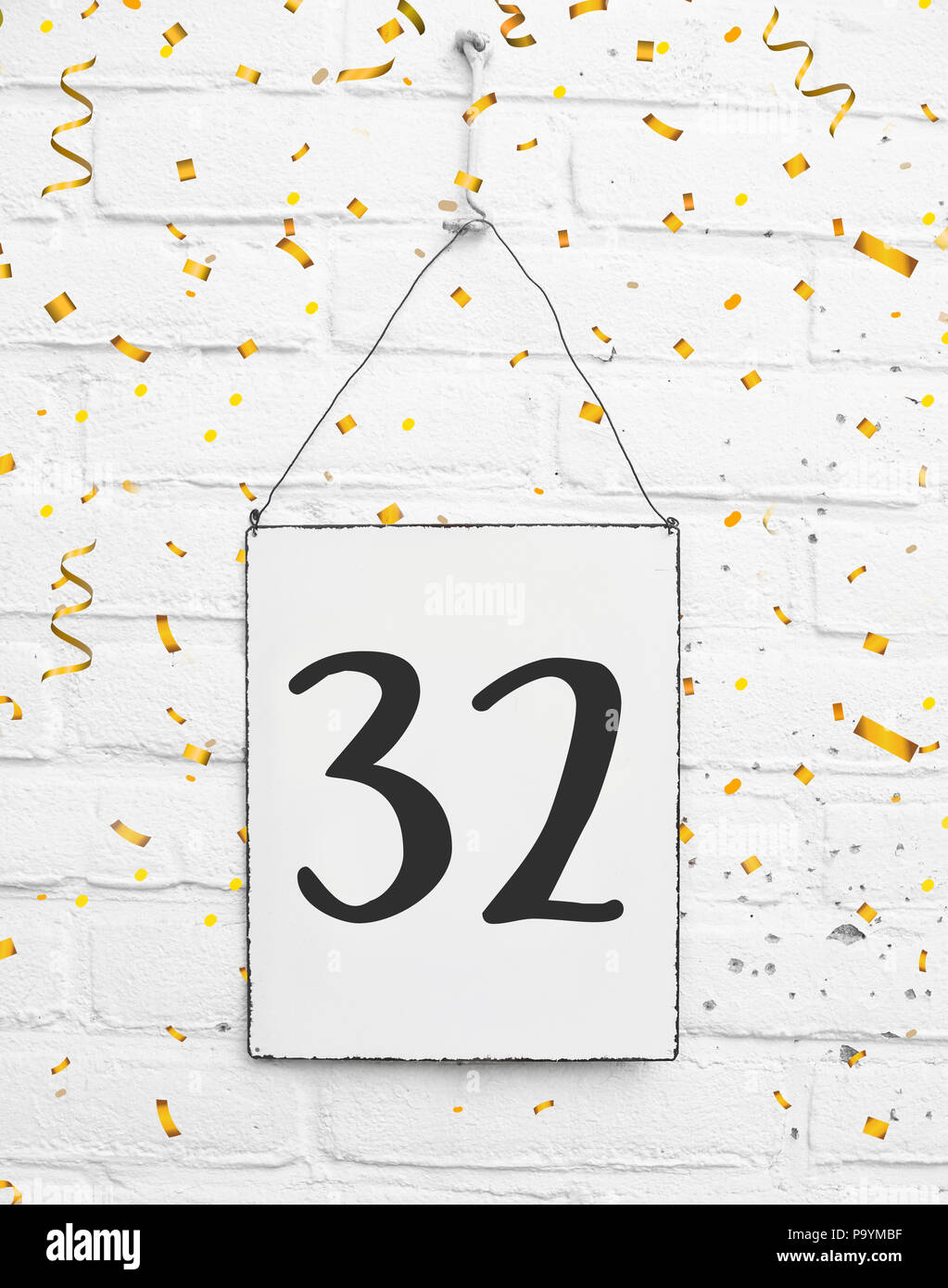32 thirthytwo years old birthday congratulations text with golden ...