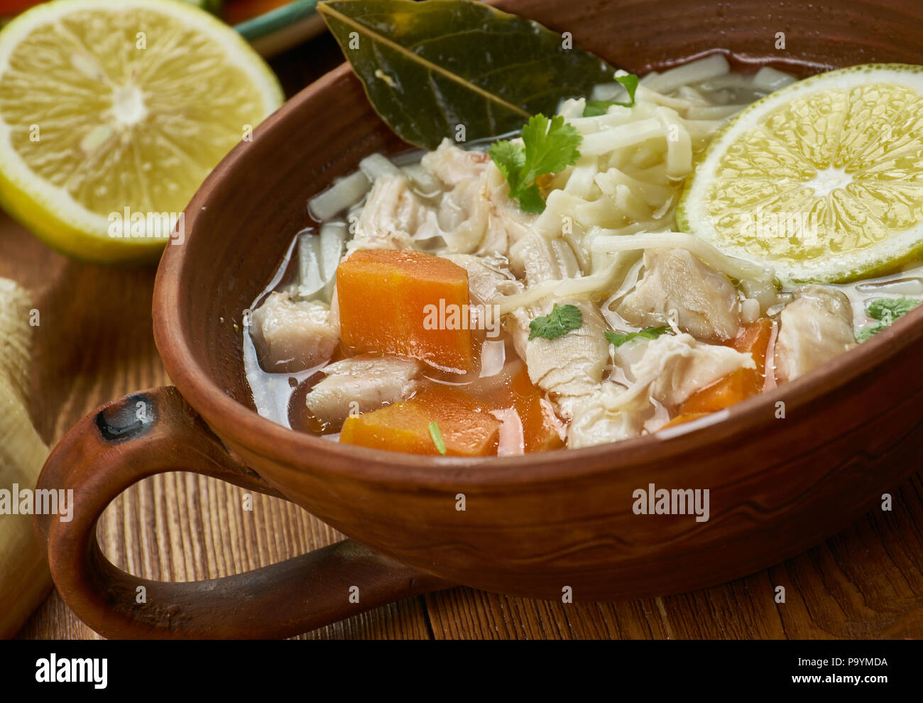 Avgolemono Greek Lemon Chicken Soup Traditional Assorted Dishes Top View Stock Photo Alamy