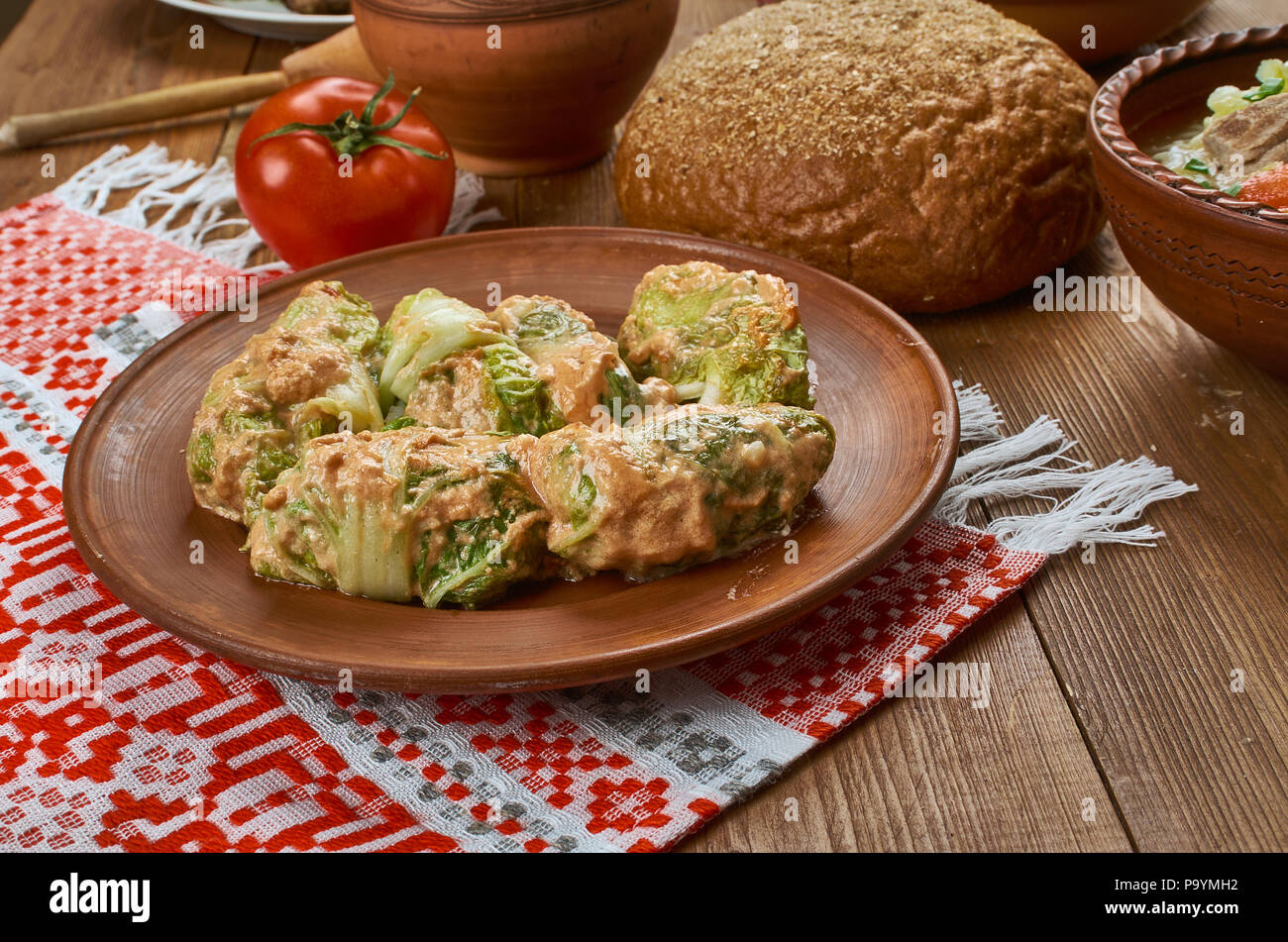 Polish cuisine , Traditional assorted Poland dishes, Top view. Stock Photo