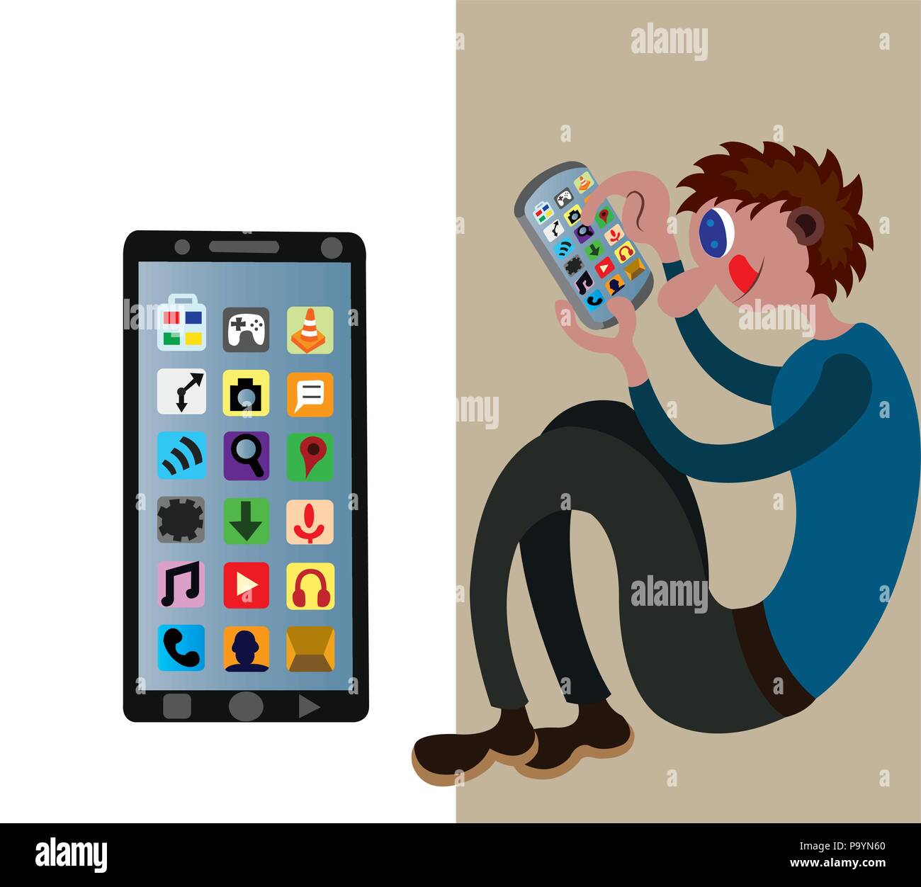 a junior uses a smartphone Stock Vector