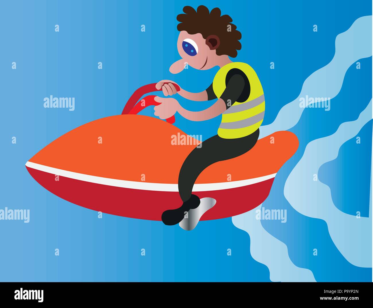 a youngster enjoying himself on a jet ski Stock Vector
