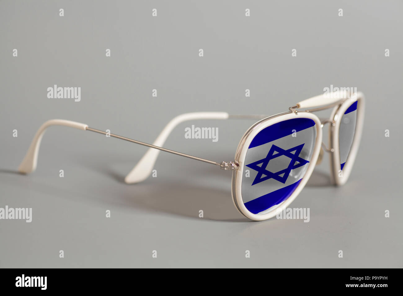 White Sunglasses with Flag of Israel on gray background Stock Photo - Alamy